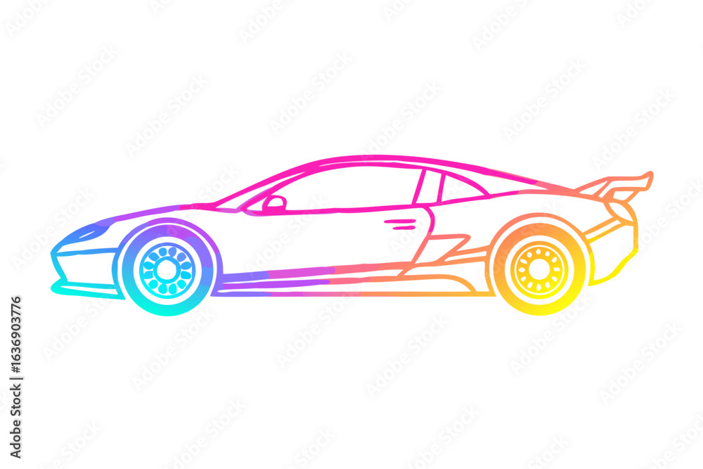 Naklejka premium Sleek sports car outline with a vibrant neon gradient on black background
