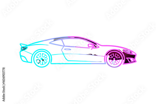 Sleek sports car outline with neon gradient on black background