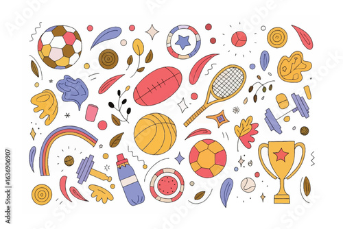 Sports Icons: A visually engaging assortment of illustrated icons, perfectly representing the diversity of recreational pursuits and competitive events.