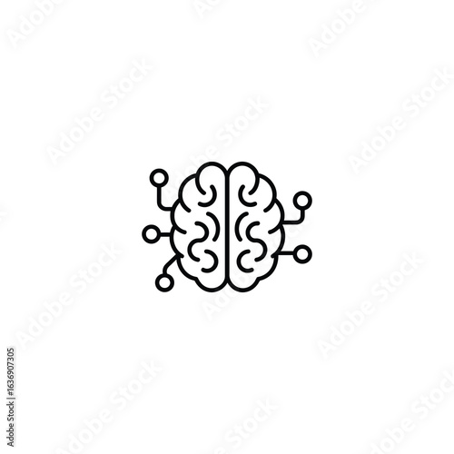 Symmetrical human brain with neural network pathways and nodes vector icon