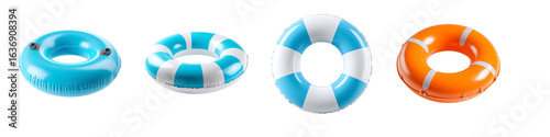 Set of Inflatable swim rings in bright colors isolated on transparent background