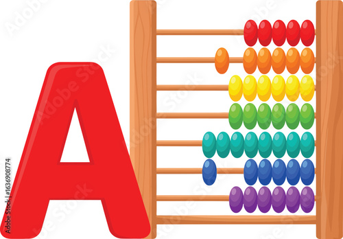 Red Letter A and Rainbow Abacus with Wooden Frame counting education