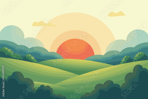sunrise over farm fields