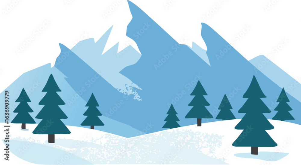 Fototapeta premium Winter Mountain Landscape Illustration.
