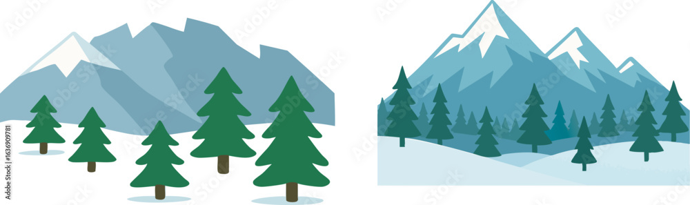 Fototapeta premium Winter Landscape with Mountains and Trees 1.