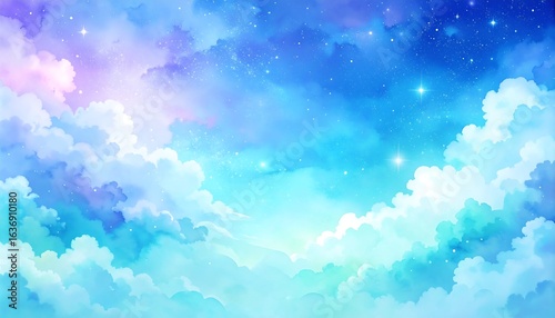 Wallpaper Mural A vibrant, dreamy sky filled with clouds and stars Torontodigital.ca