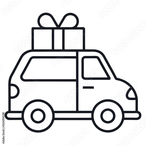 Car delivering a gift box with bow