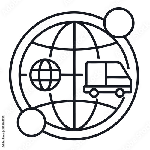 Outline icon representing global delivery and logistics services