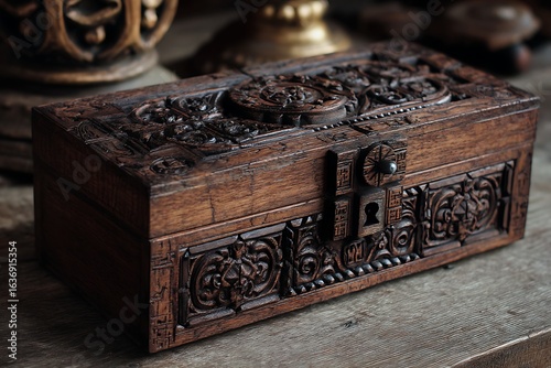Discover timeless beauty with an intricately carved antique wooden jewelry box, perfect for adding vintage charm to your home decor