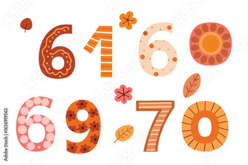 Decorative Number Illustration: A whimsical and charming display of beautifully designed numbers, each adorned with unique patterns and floral elements.
