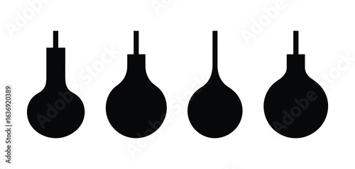 Four black silhouettes of different sized rubber air blower bulbs