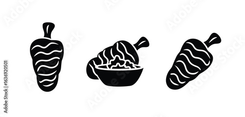 Black and white illustration of three stylized carrots and a bowl of dip