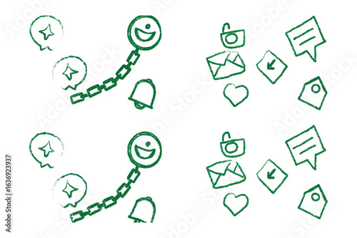 Social Media Icons: A curated collection of hand-drawn social media icons, each telling a story of engagement, connection, and digital interaction.