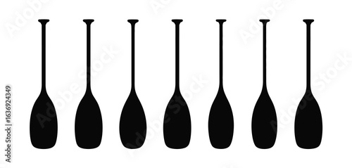 Rowing oars silhouette collection isolated on white background