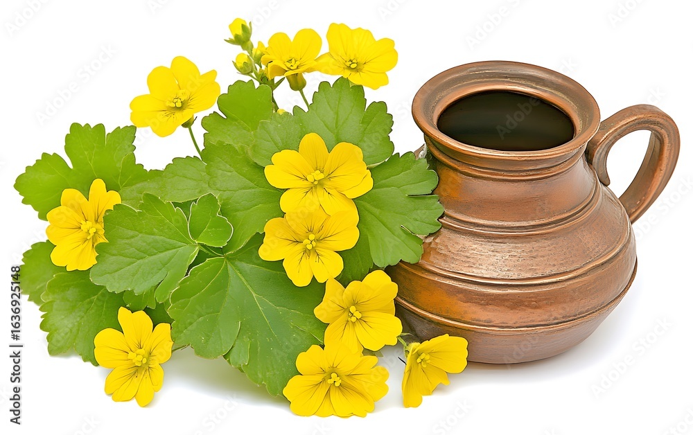 custom made wallpaper toronto digitalRustic Brown Jug with Yellow Flowers and Green Leaves Still Life