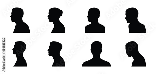 Collection of diverse human head silhouettes in profile view