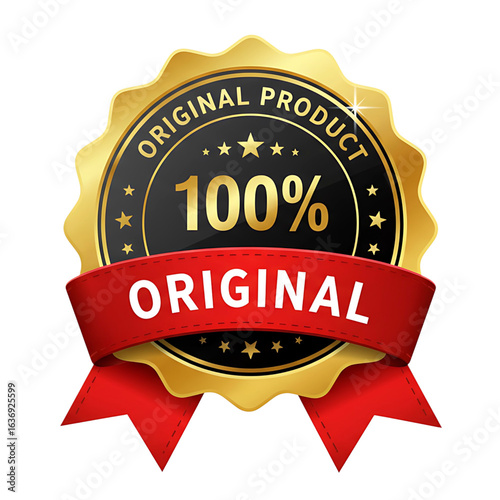 Photos Gold seal 100 percent original product badge isolated on transparent background