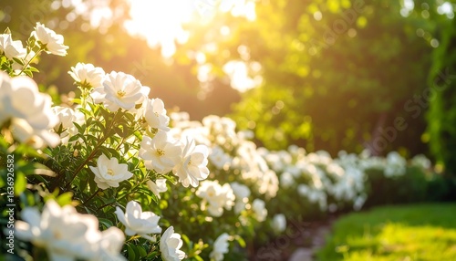 Beautiful white roses in a garden