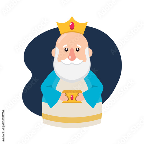 Wise king with golden goblet. Vector