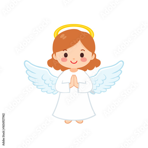 An adorable illustration of an angel with outstretched wings and a halo, spreading peace and serenity. The angel is depicted with a halo and dressed in white robes, symbolizing purity and grace.