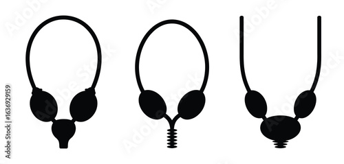 Diagram of three stylized male reproductive systems