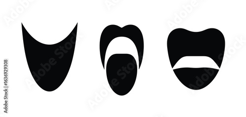 Three black and white abstract shapes resembling teeth or dental diagrams