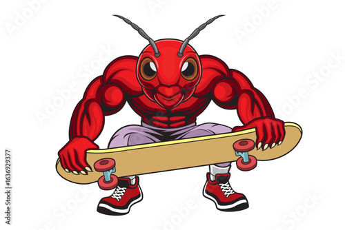 ant skateboarding cartoon mascot vector illustration design