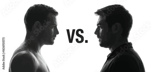 Two men facing each other in silhouette with vs in the middle