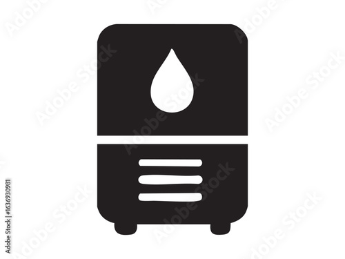 Black silhouette of humidifier with water drop icon isolated on white background. concept of air quality, home appliance, indoor climate, health, comfort, design element