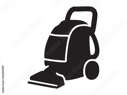 Black silhouette of vacuum cleaner icon, isolated on white background. concept of cleaning, appliance, home care, household tool, cleanliness, logo, design element