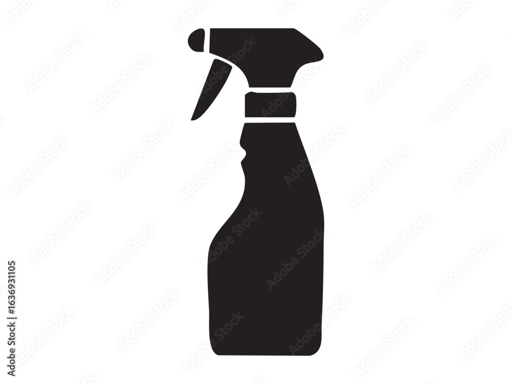 Black silhouette of spray bottle, isolated on white background. concept of cleaning, spray, household, icon, logo, design element Black silhouette of spray bottle, isolated on white background. concept of cleaning, spray, household, icon, logo, design element