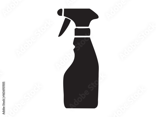 Black silhouette of spray bottle, isolated on white background. concept of cleaning, spray, household, icon, logo, design element