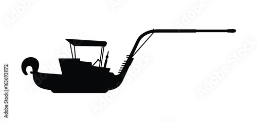 Silhouette of a vintage steam powered boat with a distinctive smokestack