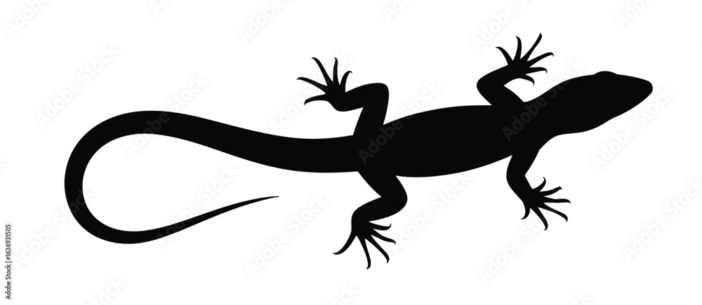 Naklejka premium Black silhouette of gecko lizard with spread fingers climbing on a surface