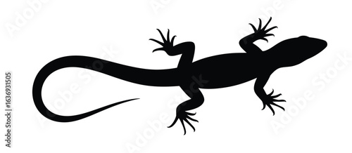 Black silhouette of gecko lizard with spread fingers climbing on a surface