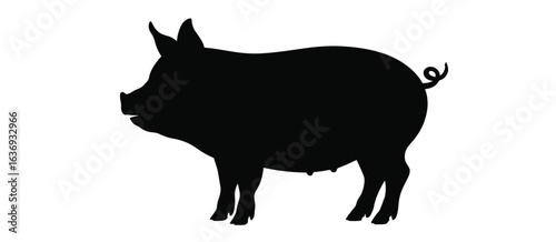 Black silhouette of a pig standing on a white background