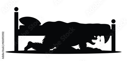 Silhouette of a werewolf transforming in a bed at night