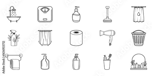 Bathroom Essentials Icon Set. Hygiene And Organization Collection. Isolated Vector Illustration