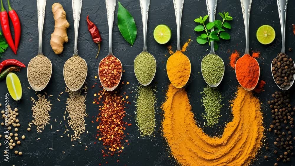 Colorful Spices and Herbs | Culinary Ingredients Flat Lay

