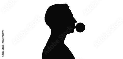 Silhouette of a person blowing a bubble with chewing gum