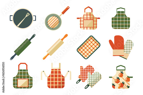 Kitchen Utensils Collection: An array of meticulously crafted illustrations presenting an assortment of essential kitchen tools and accessories, inviting culinary exploration