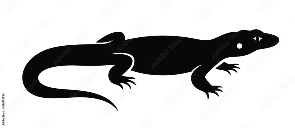 Obraz premium Black silhouette of a lizard with a long tail and four legs