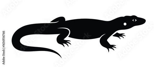 Black silhouette of a lizard with a long tail and four legs