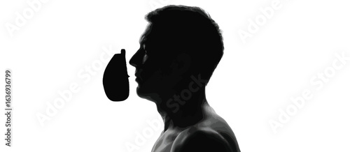 Silhouette of a man s head with a dark oval shape obscuring his nose