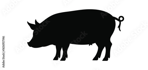 Silhouette of a pig standing on a white background