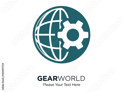 Global Gear Icon: A conceptual icon merges a globe with a gear, representing global technological infrastructure and collaborative progress in a flat design.