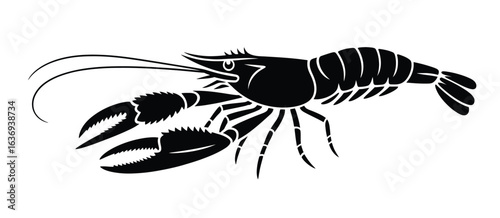 Black silhouette of a crawfish or crayfish with claws