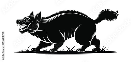 Fierce black dog silhouette with spiked fur and bared teeth