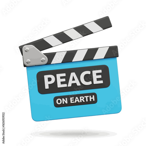 Clapperboard with peace on earth message against white background.