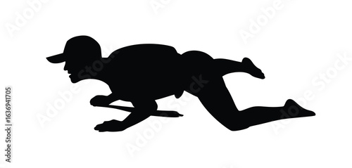 Silhouette of a person crawling forward on a white background